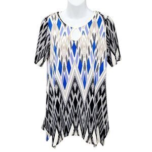 2/$20 Nina White & Blue Top Blouse Size: M